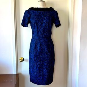 💕Tatyana Cobalt Blue Floral Intarsia w Faux Fur Trim M EUC💕